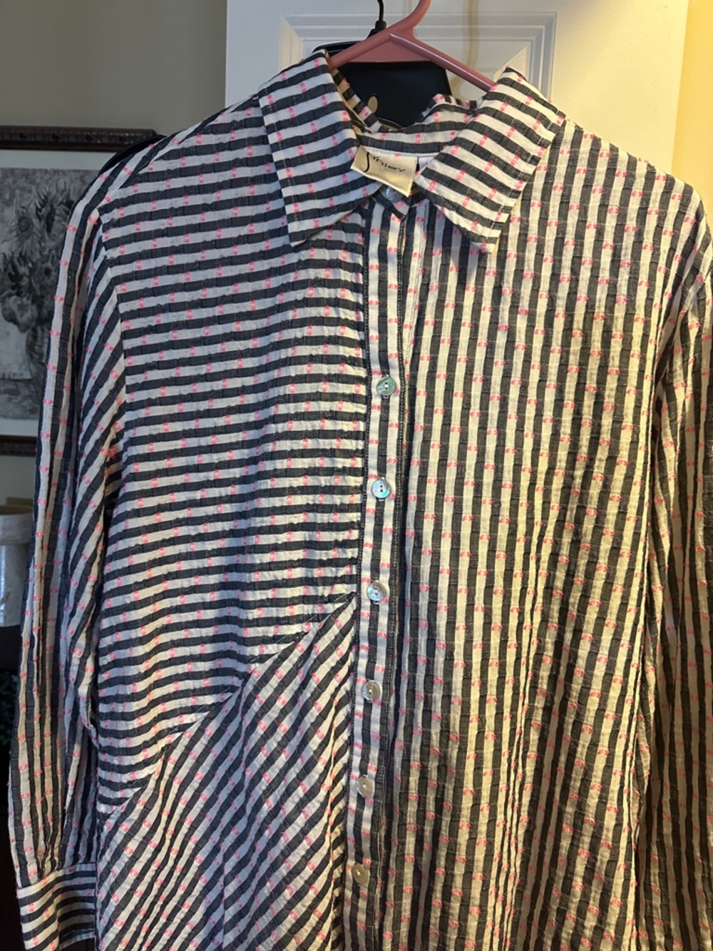 Finley Striped Button-Up Shirt in Black, White & Pink